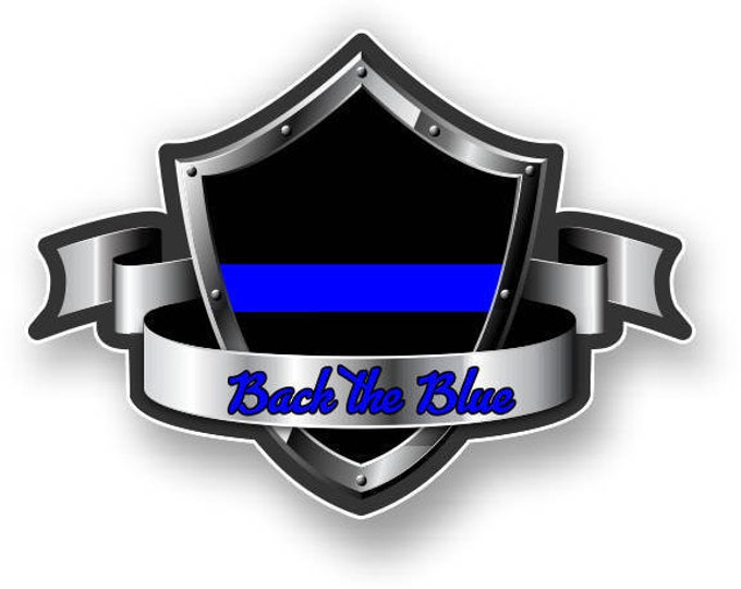 Back the Blue Thin Blueline Shield  Police Support Sticker  for car truck laptop or any smooth surface  ***Free Shipping***