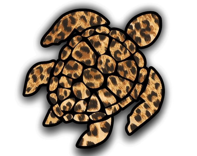 4 Inch Leopard Print Sea Turtle Sticker laptop truck car window Decal custom printed design   **Free Shipping**