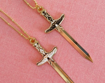 Moth Sword Enamel Necklace