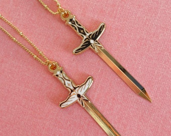 Moth Sword Enamel Necklace