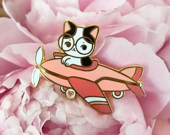 Plane Cat Gold Hard Enamel Pin V2- Standard A Grade
