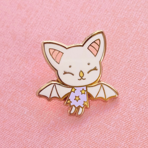 Tiny White Bat Hard Enamel Pin- V2 - Standard (A) Grade