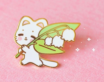 Lily of the Valley Kitty - Monstera Cat Hard Enamel Pin- A Grade