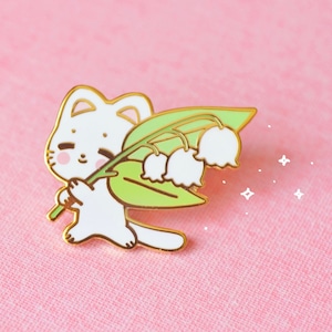 Lily of the Valley Kitty - Monstera Cat Hard Enamel Pin- A Grade