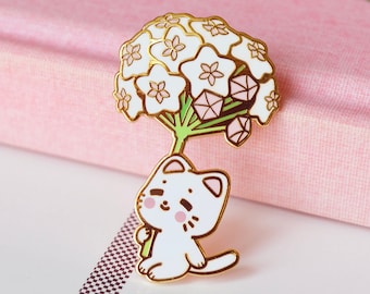 Sitting Hoya Bloom Kitty - Hoya Flower Cat Hard Enamel Pin- A Grade