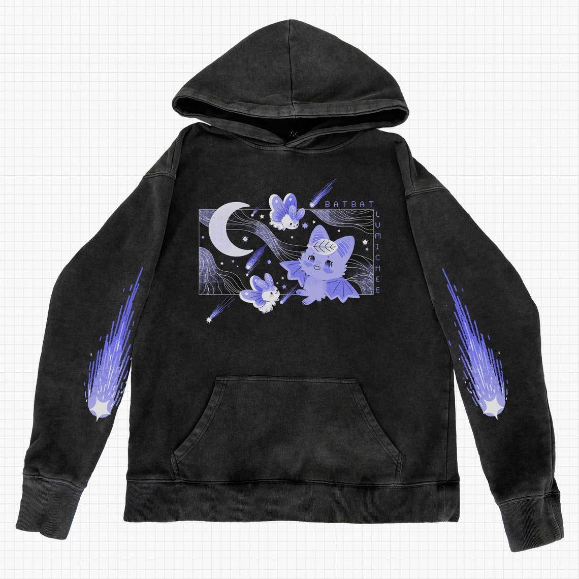 Batbat and Mothmoth Hoodie 100% Acid Washed Cotton image 1