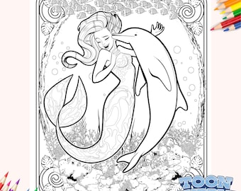 Mermaid and Dolphin Coloring Page