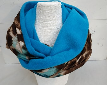 Tour de cou ou Snood bleu et tacheté marron