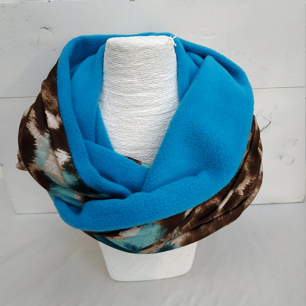 Tour de cou ou Snood bleu et tacheté marron