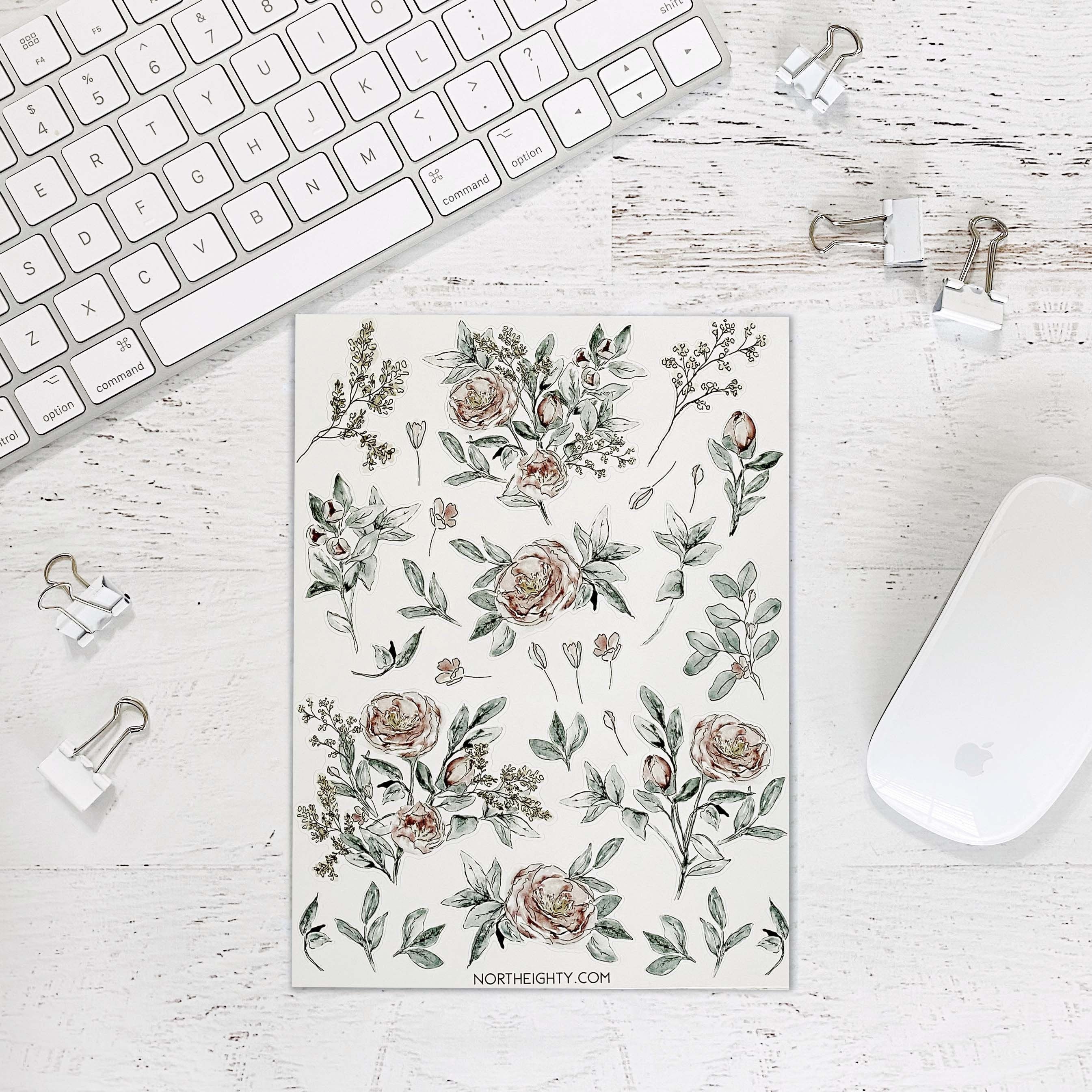 Floral Sticker Sheet Vinyl Decals Flower Sticker Pack Etsy