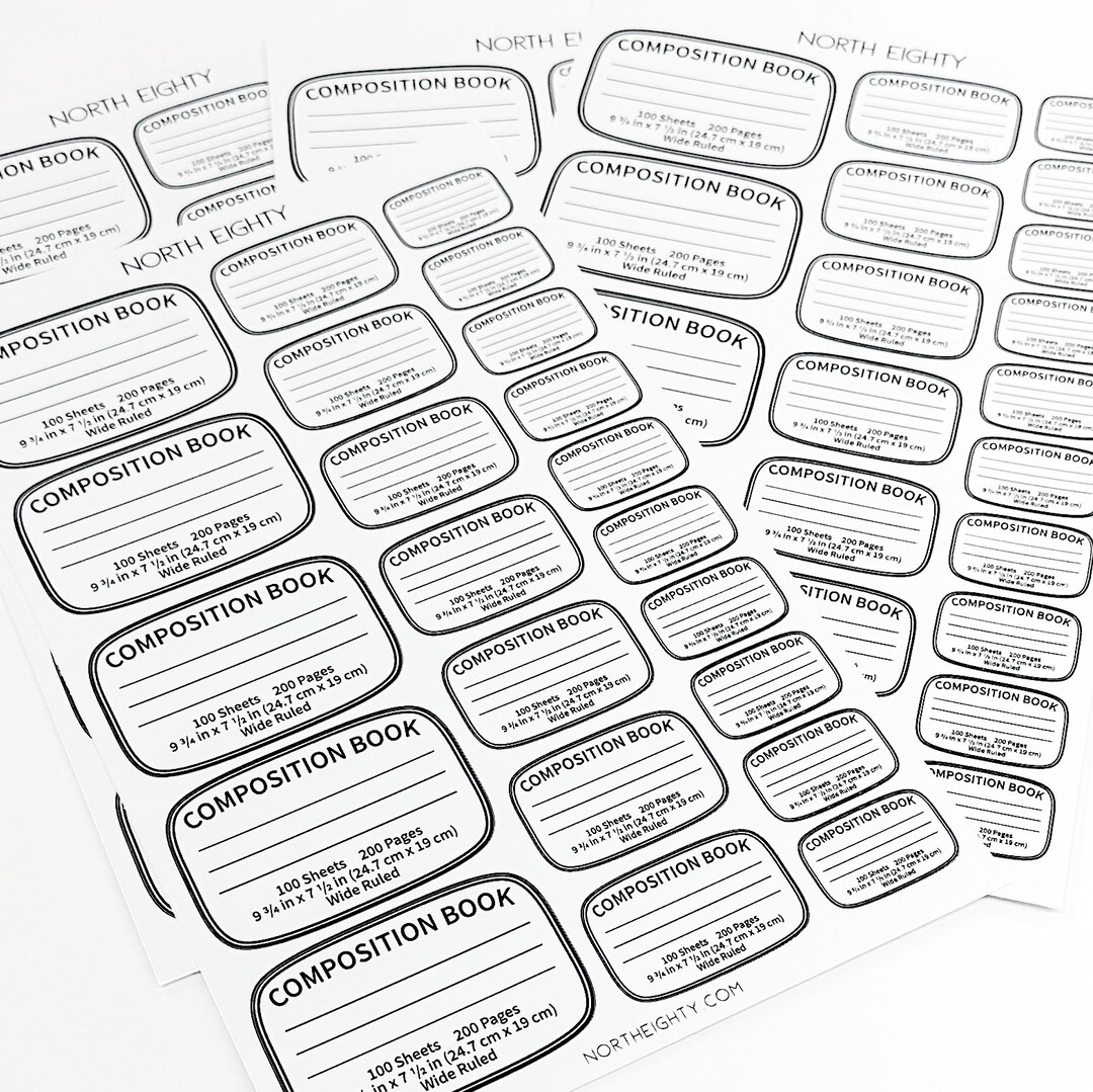 Multi Size Composition Book Vinyl Decals, Notebook Decal, Decal Sheet