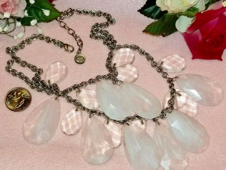 Graziano Frosted Marble Teardrop Lucite Plastic Dangles Chunky Bib Necklace Gorgeous R Vintage Retro 1990/'s J