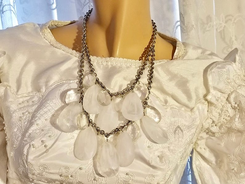 Graziano Frosted Marble Teardrop Lucite Plastic Dangles Chunky Bib Necklace Gorgeous R Vintage Retro 1990/'s J