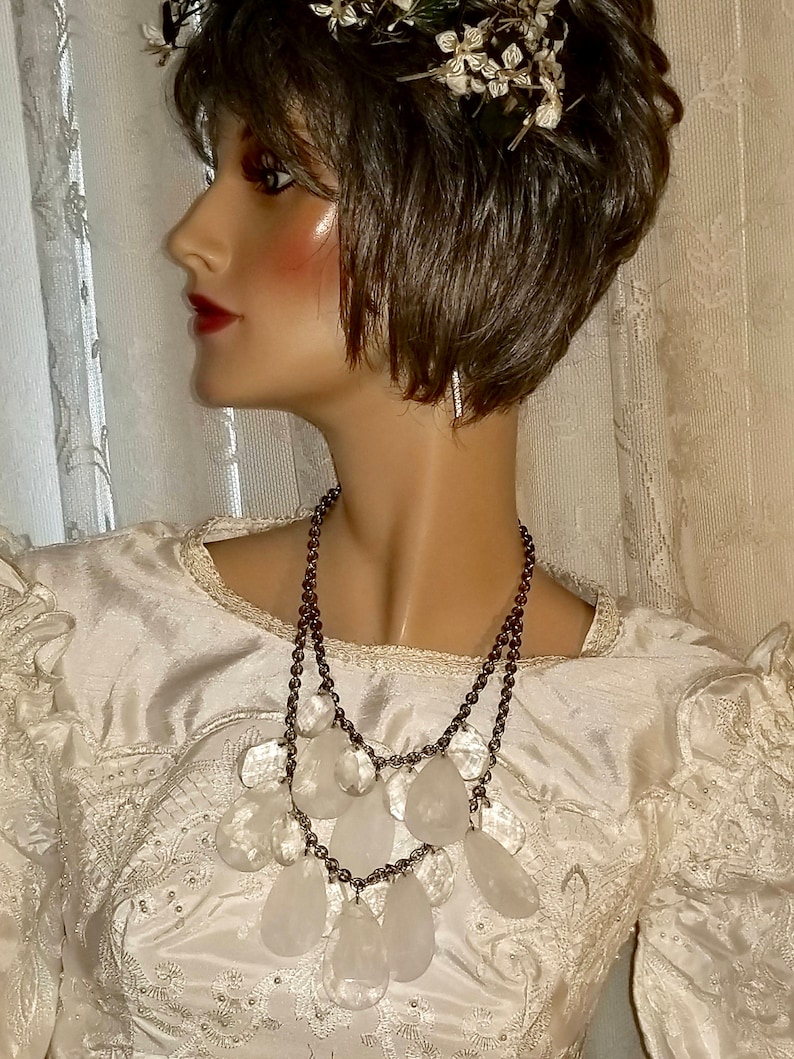 Graziano Frosted Marble Teardrop Lucite Plastic Dangles Chunky Bib Necklace Gorgeous R Vintage Retro 1990/'s J