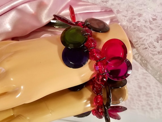 Multi Color Lucite Plastic Disc & Bead Stretch Bra