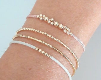 Dainty Rose Gold Bracelet, Small Bead Friendship bracelet, Dainty Jewelry White Gold Boho Beaded bracelet, gifts for her, Tiny bead Bracelet