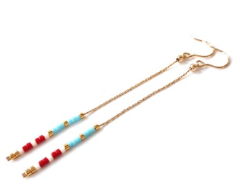 dangle earrings, light beaded earrings, gold chain drop earrings simple earrings tiny bead long earrings long chain earrings bead earrings