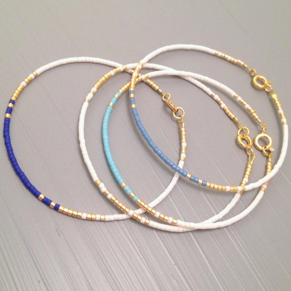 Gold Bracelet Tiny Bead Colorful Boho Bracelet Delicate Friendship Bracelets, Friend Gift for Her Dainty Bracelet Royal Blue Beaded Bracelet