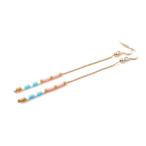 Long Drop Earrings Dangle Earrings, Beaded Earrings, Boho Earrings, Delica Bead Earrings Turquoise Pink Coral Earrings Simple Chain Earrings image 4