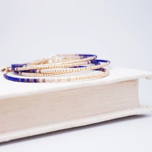 Birthday Gifts for Women, Beaded Bracelets, Friendship Bracelet, Gold Bead Bracelet, Brown Gold Blue Fall bracelet, Dainty Everyday Bracelet image 7