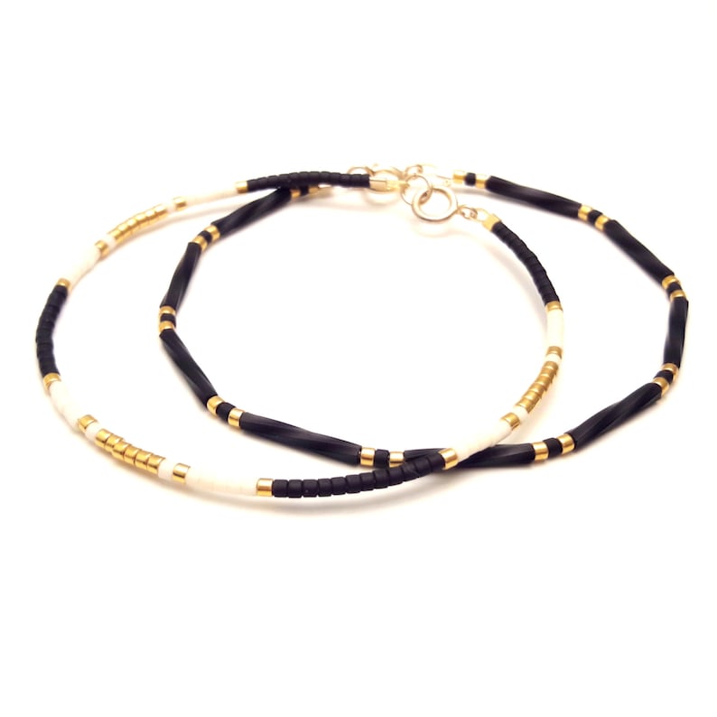 Black and gold Simple bracelet gold minimal jewelry tiny bead layering bracelet image 4