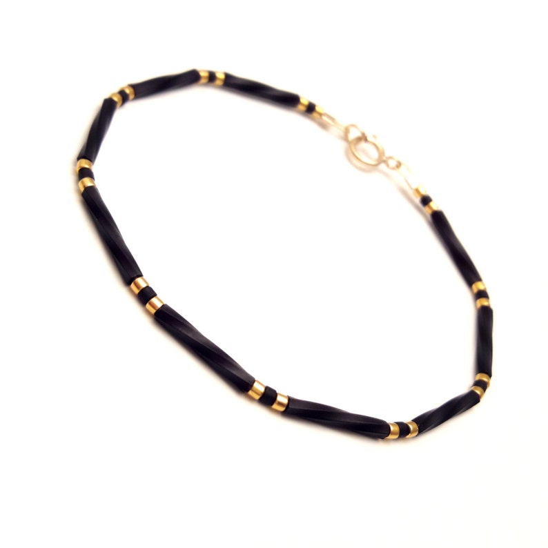 Black and gold Simple bracelet gold minimal jewelry tiny bead layering bracelet image 5