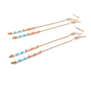 Long Drop Earrings Dangle Earrings, Beaded Earrings, Boho Earrings, Delica Bead Earrings Turquoise Pink Coral Earrings Simple Chain Earrings image 5