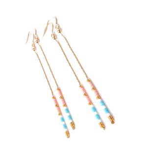 Long Drop Earrings Dangle Earrings, Beaded Earrings, Boho Earrings, Delica Bead Earrings Turquoise Pink Coral Earrings Simple Chain Earrings image 3