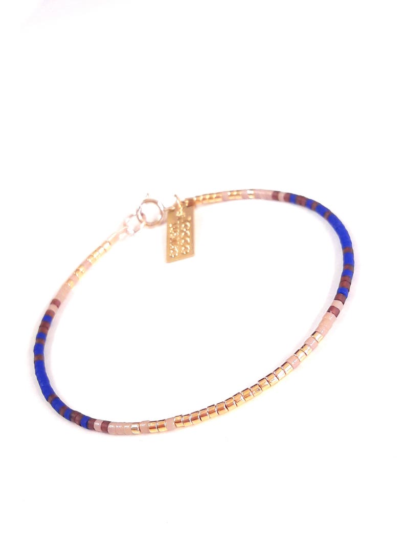 Birthday Gifts for Women, Beaded Bracelets, Friendship Bracelet, Gold Bead Bracelet, Brown Gold Blue Fall bracelet, Dainty Everyday Bracelet image 3