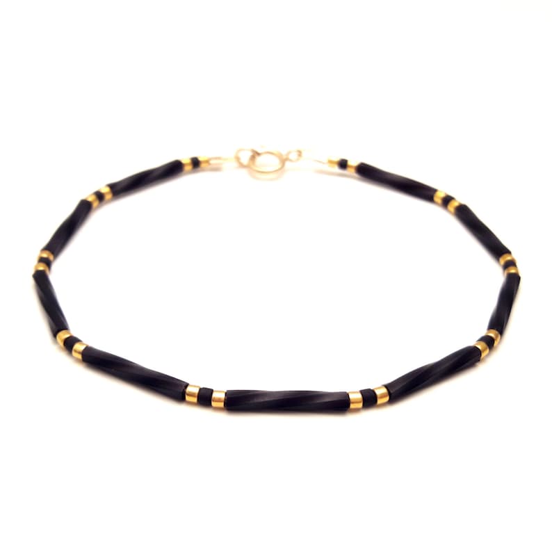 Black and gold Simple bracelet gold minimal jewelry tiny bead layering bracelet image 1