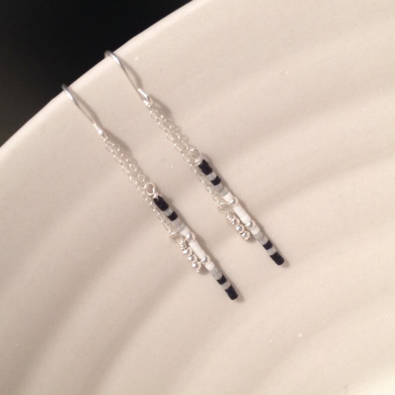 Sterling Silver Minimalist Earrings Dangle Silver Chain Etsy