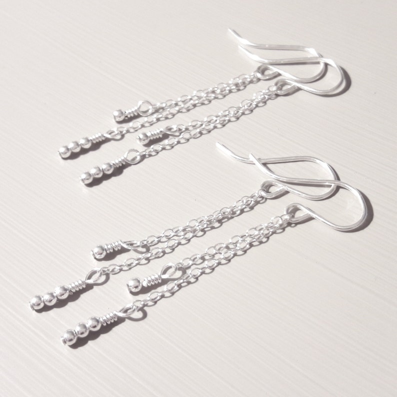 Silver Earrings Dangle Sterling Silver chain earrings Dots Earrings Bead Earrings Beaded Dangle Earrings image 1