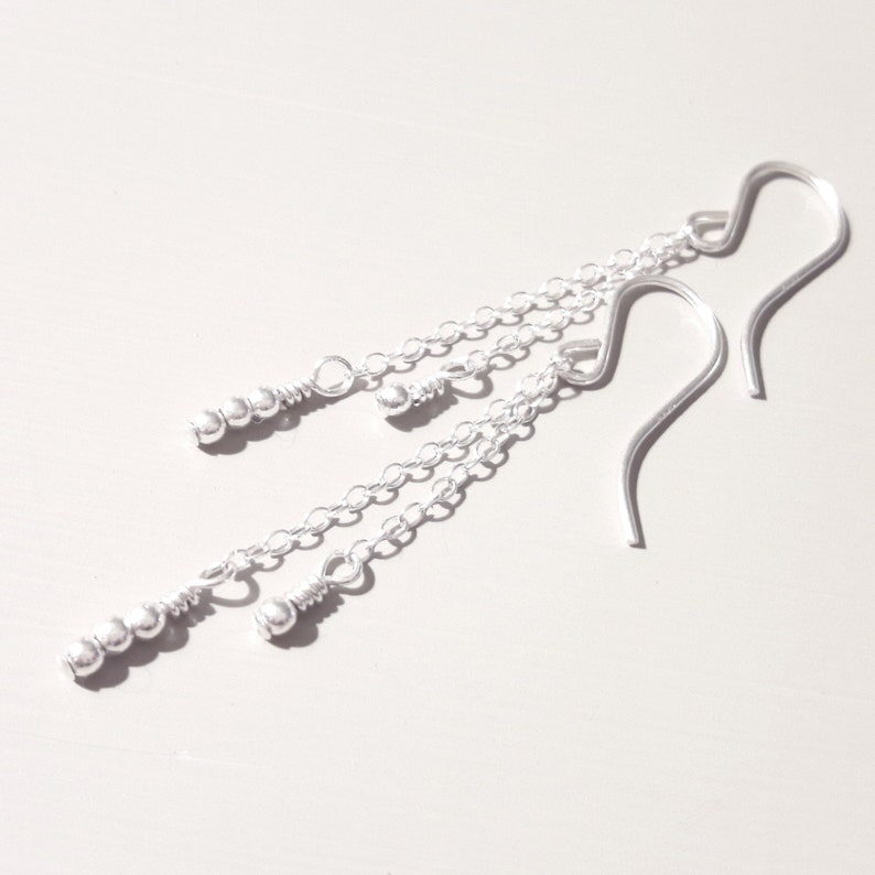 Silver Earrings Dangle Sterling Silver chain earrings Dots Earrings Bead Earrings Beaded Dangle Earrings image 4