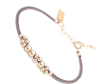 Beaded bracelet Gold bead bracelet, Beaded Gold bracelet, Silk Bracelet, Minimalist Bracelet with Gold beads, Delicate bracelet Silk