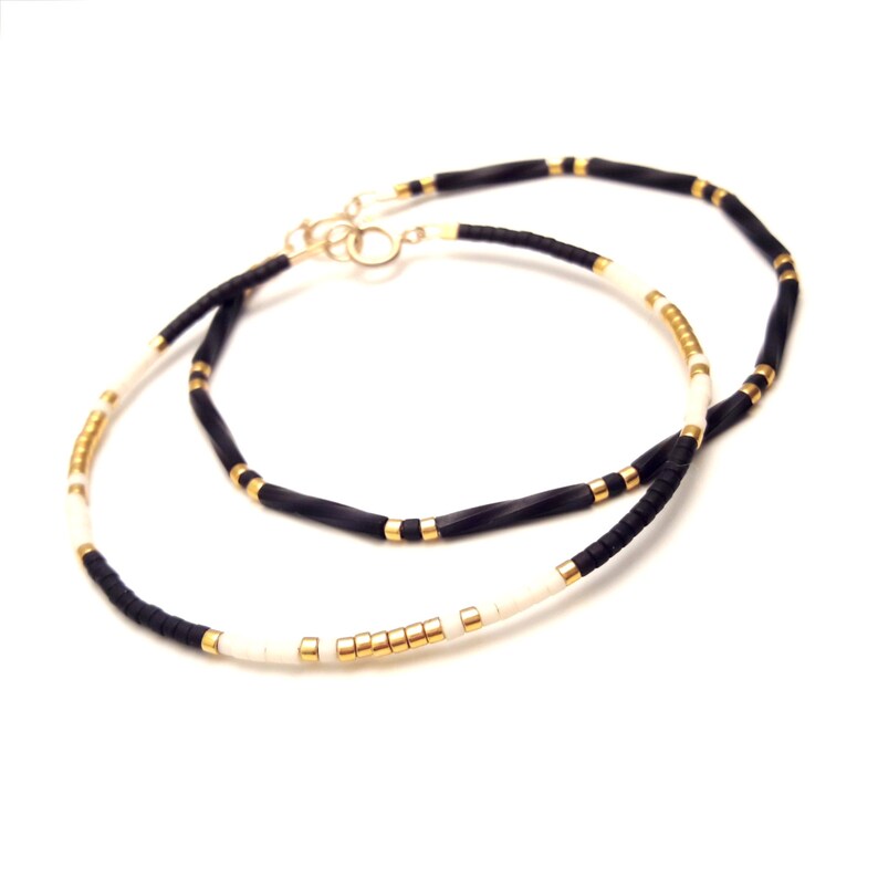 Black and gold Simple bracelet gold minimal jewelry tiny bead layering bracelet image 3