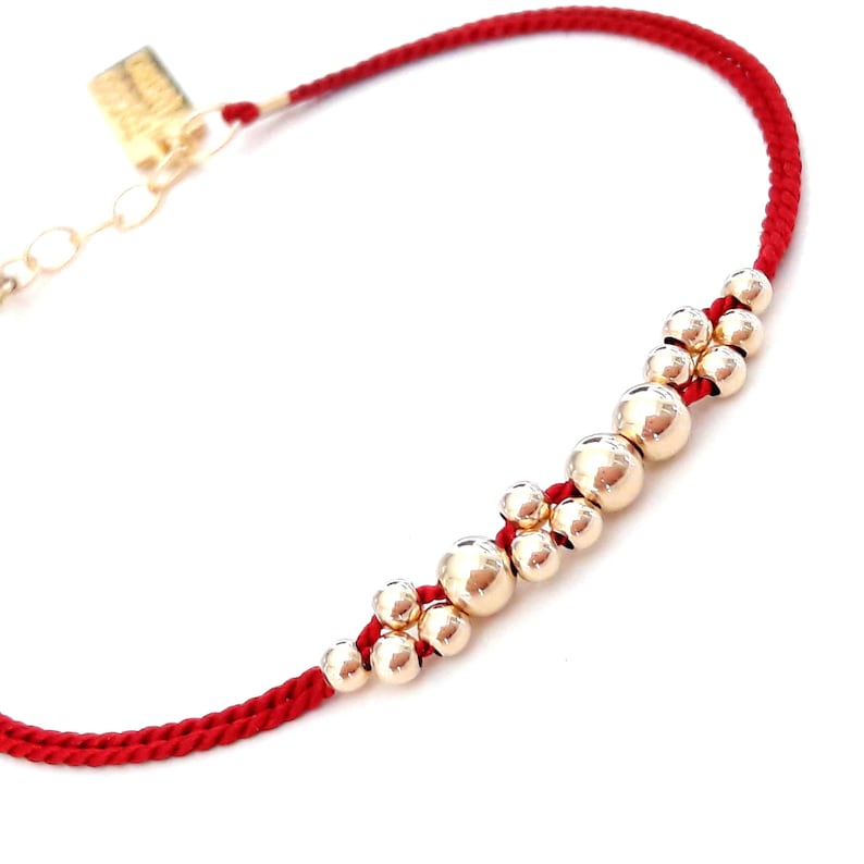 Red String Bracelet Bubble Bead Bracelet Simple Gold Etsy