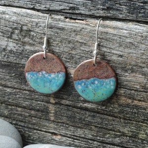 Boho circular copper and enamel sea spray earrings