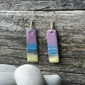 mauve and yellow copper and enamel earrings