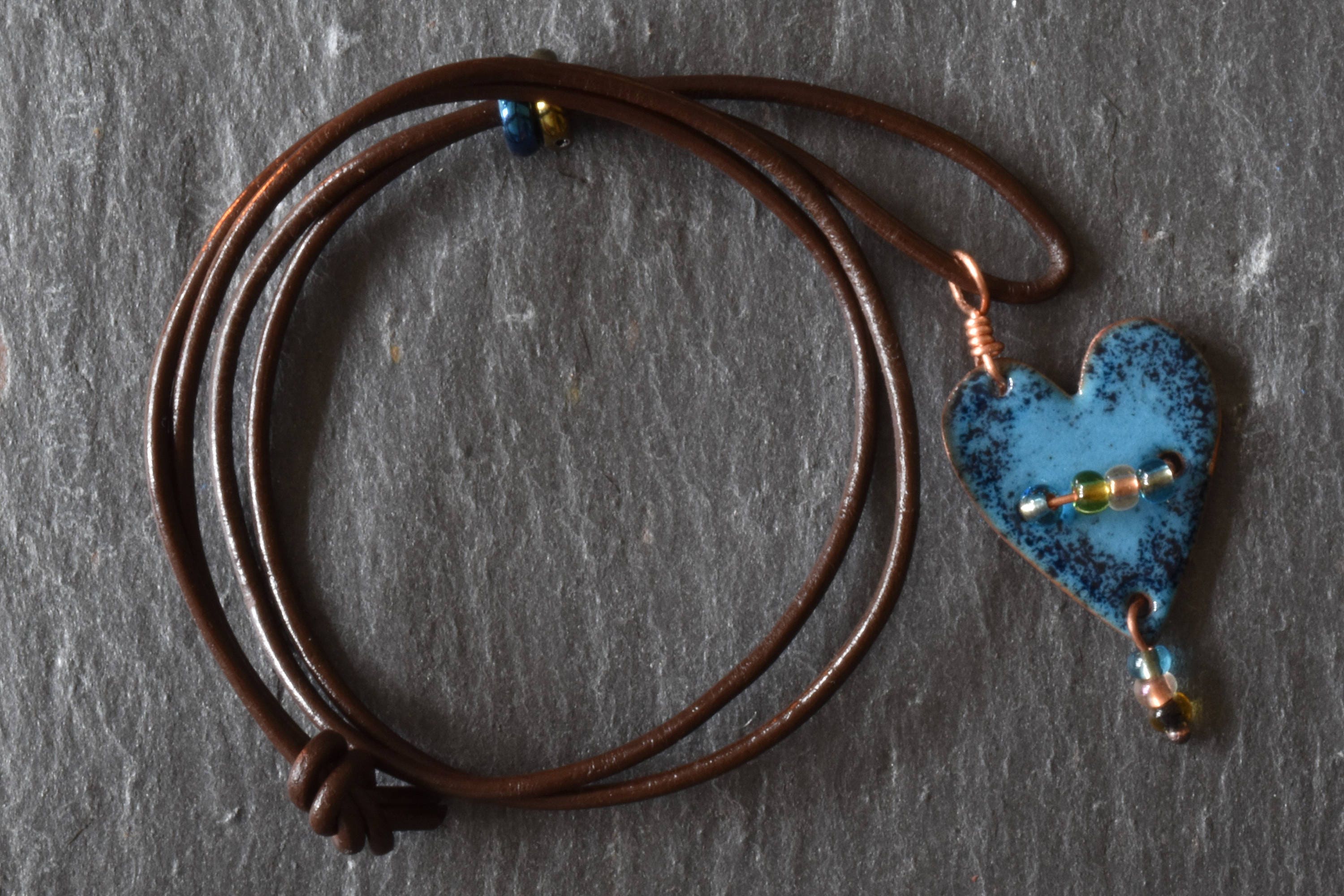 Blue beaded heart pendant Etsy