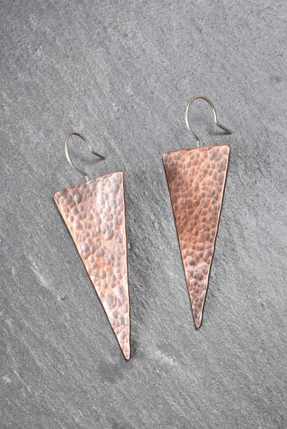 Hammered Copper Triangle Earrings Etsy UK