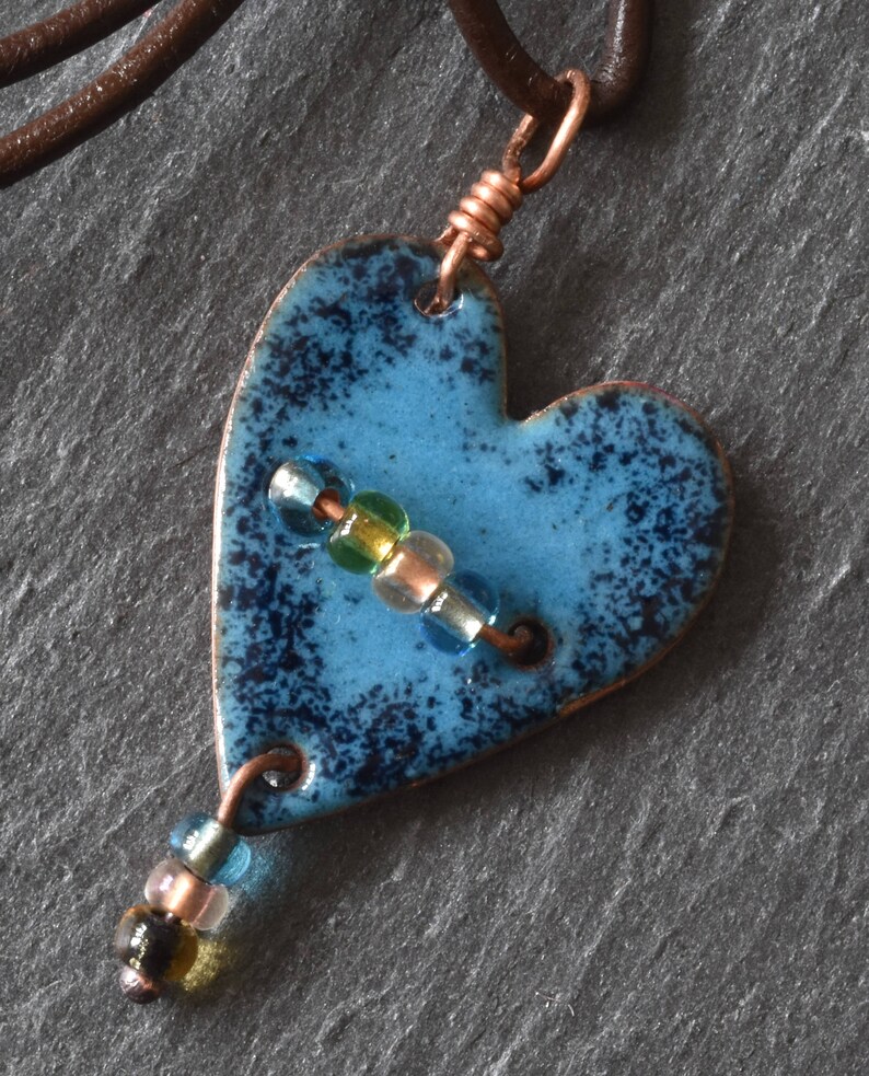 Blue beaded heart pendant Etsy