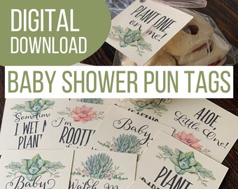 Succulent Baby Shower Tags, DIY Funny Plant Pun Tags, Succulent Theme Party Goods, Print at Home, Plant Theme Gift Tags #BBSUCC42