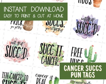 Cancer Free Celebration, Favor Tags, Cancer Sucks, End of Chemo, Cancer Free Party, Remission, Succulent Puns, Cactus Pun, End of Treatment