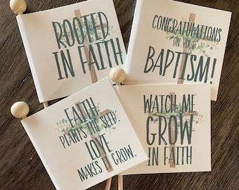 Baptism Favor Tags, Christening Party, Party Favor Tags, Food Safe Sticks, Baptism Celebration, Cupcake Tags, Plant Puns // Tags Only
