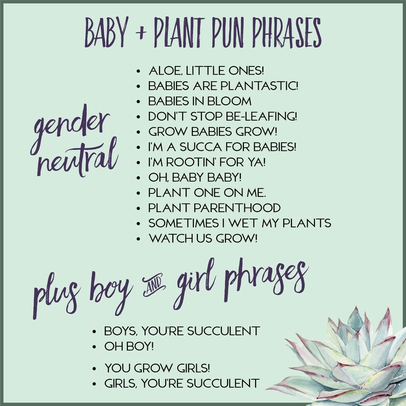 Baby Shower Plant Pun Tag Set, Succulent Theme, Printable