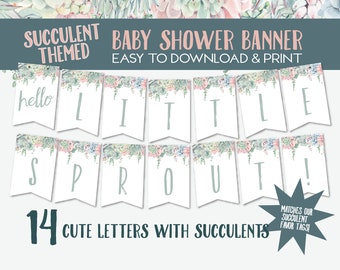 Baby Shower Banner, Printable Baby Banner, Hello Little Sprout, Plant Pun Sign, Hanging Sign, Succulent Sign, Baby Puns #BBSUCC42