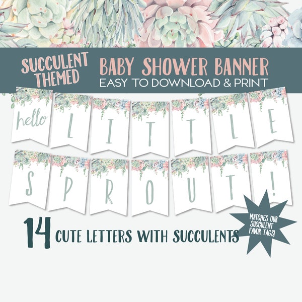 Baby Shower Banner, Printable Baby Banner, Hello Little Sprout, Plant Pun Sign, Hanging Sign, Succulent Sign, Baby Puns #BBSUCC42