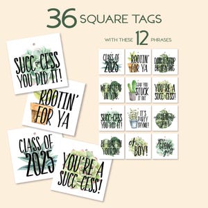 DIY Graduation Party Tags, Plant Pun Grad Tags, Instant Download, Tie-On Tags, Class of 2025, Printable, Plant Theme, Treat Tags