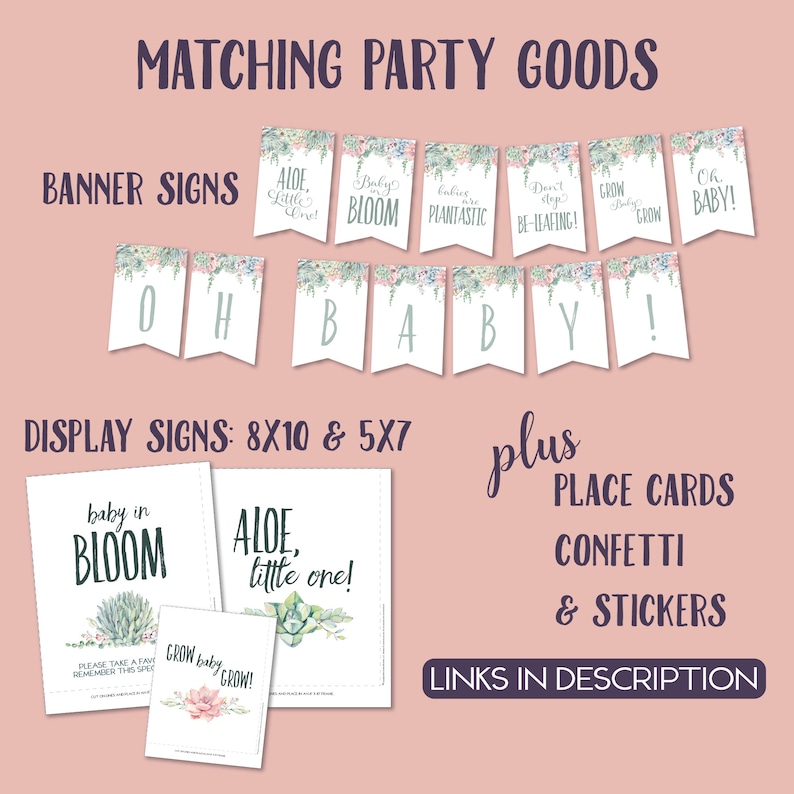 Baby Shower Plant Pun Party Goods, Succulent Theme, Printable