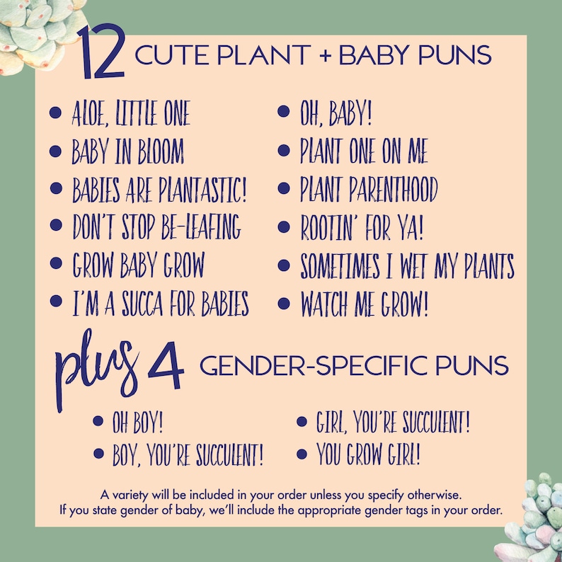 Girl Baby Shower Favor Tags Plant Puns Personalized Custom Etsy